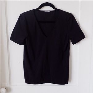 Wolford Black V Neck Top Short Sleeve MEDIUM EUC